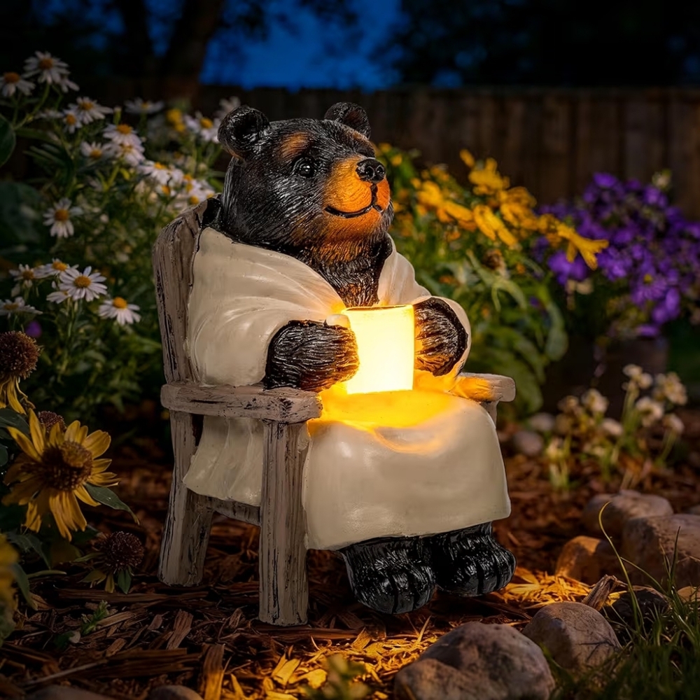 SOLAR GARDEN BLACK BEAR OUTDOOR STATUE NIB LAST ONE